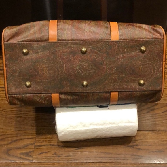 METRO MILANO Paisley Coated Canvas Vachetta Leather Boston Weekend Shoulder Bag - Picture 7 of 17